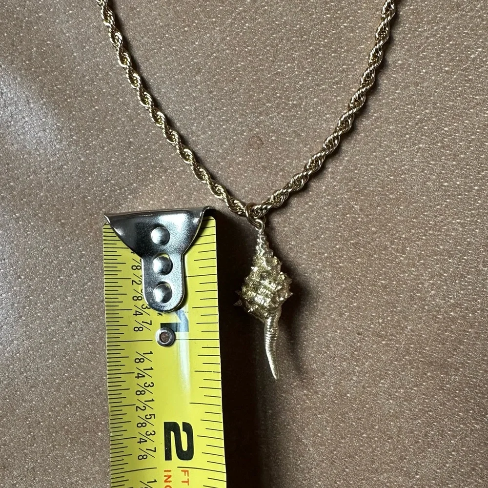 Gold plated stainless steel rope chain w shell charm vintage vibes shore coastal - Picture 12 of 14